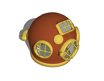 Vintage Diving Helmet 3D Model With Brown Yellow Color And Round Windows 3d model