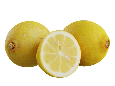 Fresh Yellow Lemons With Sliced Half Showing Inner Flesh And Seeds 3d model