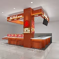 Orange Themed Restaurant Interior With Counter Stools Menu Display And Signboard 3d model