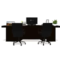 Contemporary Office Desk With Two Black Chairs Computer Monitor Stationery Photo Frame And Green Plant