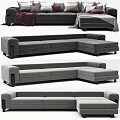 Gray Sectional Sofa With Various Patterned Throw Pillows And Brown Blanket 3d model