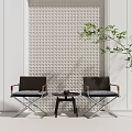 Modern leisure table and chair combination background wall single chair minimalist 3d model