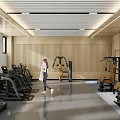 Spacious Modern Gym with Various Fitness Equipment and Person Working Out