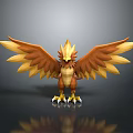 3D Rendered Golden Mythical Bird Character With Spread Wings And Claws