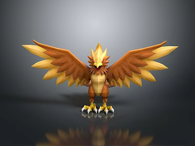 3D Rendered Golden Mythical Bird Character With Spread Wings And Claws 3d model