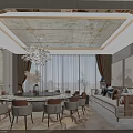 Elegant New Chinese Restaurant Private Dining Booth With Large Round Table Comfortable Sofa And Chandelier