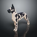 Low Poly 3D Dog Model with Black White Spots Standing on Dark Background 3d model