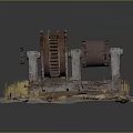 Rusty Industrial Machinery With Vintage Gear And Drum Surrounded By Stones And Dry Grass