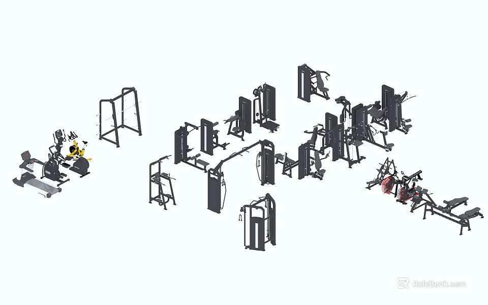 Diverse Commercial Gym Fitness Equipment Featuring Strength Machines And Multi Functional Workout Gear 3d model 
