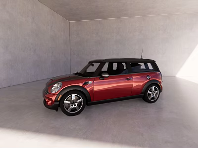 Red Five Door Compact Car With Black Roof And Alloy Wheels In Gray Indoor Showroom 3d model