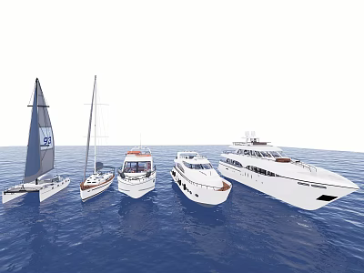 Variety Of Yachts Sailing On Blue Sea Water 3d model
