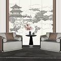 New Chinese Style Casual Sofa Combination Single Sofa 3d model