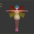Cartoon Fairy Character With Purple Green Hair Green Wings Light Green Dress And Patterned Tights