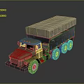 Olive Green Military Truck With Canvas Covered Cargo Bed And Multi Wheel Design