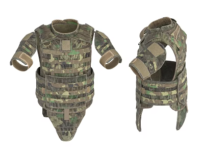 Camouflage Tactical Vest with Multiple Pockets Adjustable Straps Front and Back View 3d model
