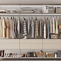Modern Wardrobe Interior With Shelves Folded Clothes Boxes Hanging Dresses Shirts Drawers Shoes And Bags