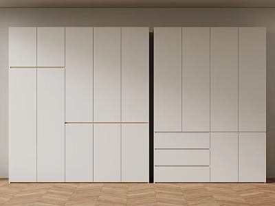 Modern White Wardrobe Design With Multiple Doors Drawers And Gold Accents 3d model