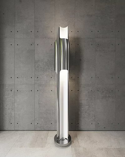 Sleek Modern Floor Lamp With Metallic Finish And Concrete Wall Interior Design 3d model