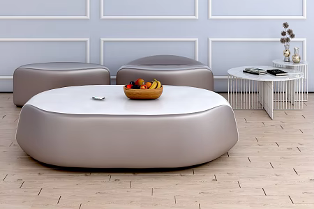 Modern sofa stool leather sofa combination 3d model