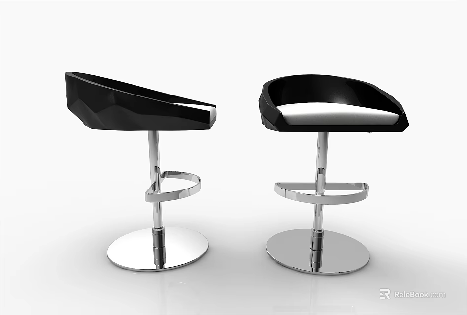 Modern Black Bar Stools With Metal Frame And Round Swivel Base Design 3d model 