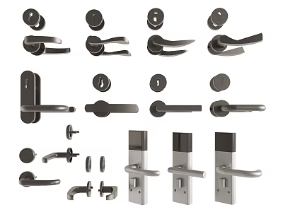 Various Modern Metal Door Handles With Lever Knob And Lock Designs 3d model