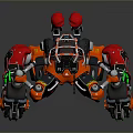 Red and Black Mechanical Game and Movie Character with Large Arms and Green Accents