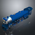 Blue Steam Locomotive Model With Metallic Finish Detailed Wheels And Smokestack
