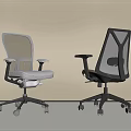 Two Modern Office Chairs With Mesh Backrest Adjustable Armrests And Swivel Casters 3d model
