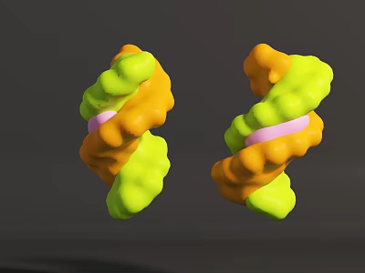 Organizational System 3D Model With Yellow Green And Pink Spiral Structures 3d model