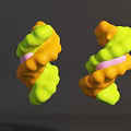 Organizational System 3D Model With Yellow Green And Pink Spiral Structures