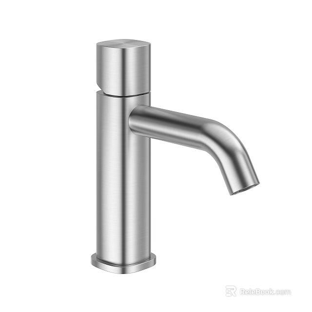 Sleek Silver Stainless Steel Faucet With Modern Cylindrical Body And Curved Spout 3d model 