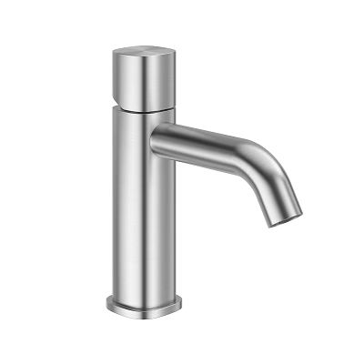 Sleek Silver Stainless Steel Faucet With Modern Cylindrical Body And Curved Spout 3d model