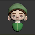 Cute 3D Cartoon Child Character With Green Knit Hat Brown Hair And Green Outfit