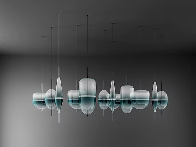 Unique Design Transparent Glass Chandeliers in Grey Room with Various Sizes Round Shades Soft Light 3d model