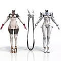 Detailed 3D Character Costume Helmet And Mechanical Robotic Female Figure Design