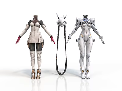 Detailed 3D Character Costume Helmet And Mechanical Robotic Female Figure Design 3d model