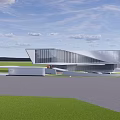 Modern Sales Office Building With Flowing Curved Design And Green Landscape