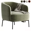 Green Upholstered Leisure Chair With Striped Throw Blanket And Black Metal Legs