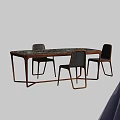 Modern Wooden Dining Table Set With Four Gray Upholstered Chairs And Metal Legs
