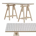 Simple Wooden Dining Table With Easel Style Legs And White Grid Pattern Top 3d model