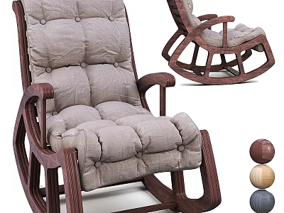Comfortable Beige Rocking Chair With Wooden Frame And Button Tufted Padded Cushion 3d model