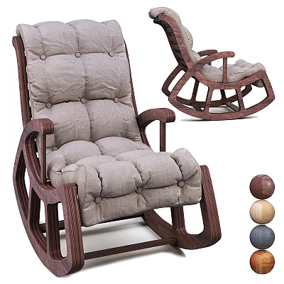 Comfortable Beige Rocking Chair With Wooden Frame And Button Tufted Padded Cushion 3d model