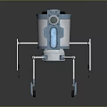 Game and Movie Character Robot With Blue White Bucket Shaped Body Multiple Legs And Wheels