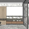 Luxurious Modern Bathroom Interior With Marble Walls Double Sinks Wooden Countertop And Free Standing Bathtub
