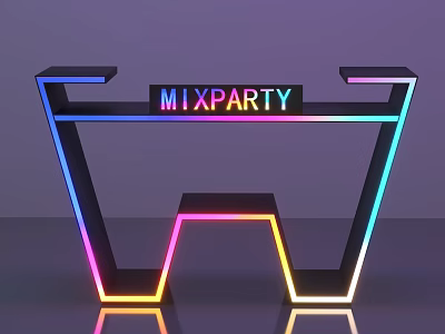 Colorful W Shaped Neon Light Commercial Equipment With MIXPARTY Sign And Bright Lights For Events 3d model