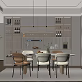 Modern Restaurant Interior With Open Layout Dining Table Chairs Wine Racks And Pendant Lighting 3d model