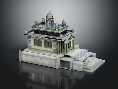 Classical Temple Architecture With Ornate Dome Arched Windows Columns And Stone Steps 3d model