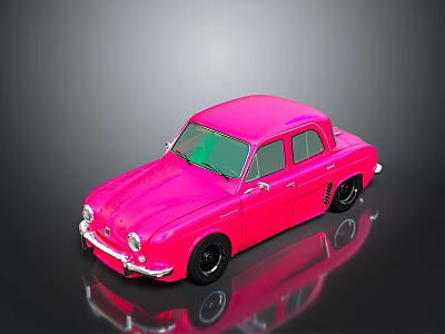 Pink Toy Car Small Sedan With Green Windows On Gray Reflective Surface 3d model