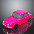 Pink Toy Car Small Sedan With Green Windows On Gray Reflective Surface