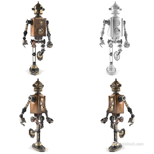 Different Styles of Smart Machines with Vintage Mechanical Design and Wooden Metal Structures 3d model 